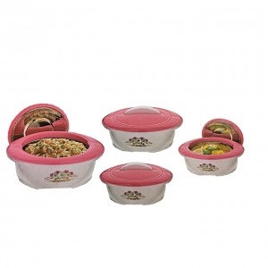 Generic 4 Piece Hot Pot Food Server Insulated Casserole Gift Set - White & Pink