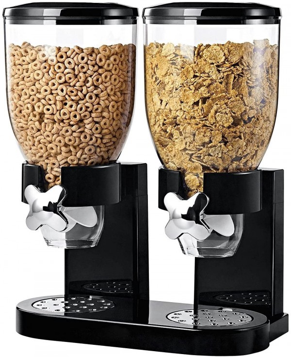 AIR Tight Cereal Organiser Modern AIR Tight Design & Premium Quality by SourceDIY Dual Storage Black Cereal Dispenser for Dry Foods 